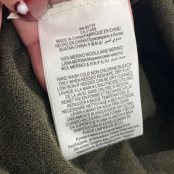 BCBGMaxAzria Olive Green Long-Sleeve Merino Wool Tie-Waist Sweater Dress M - Picture 2 of 9